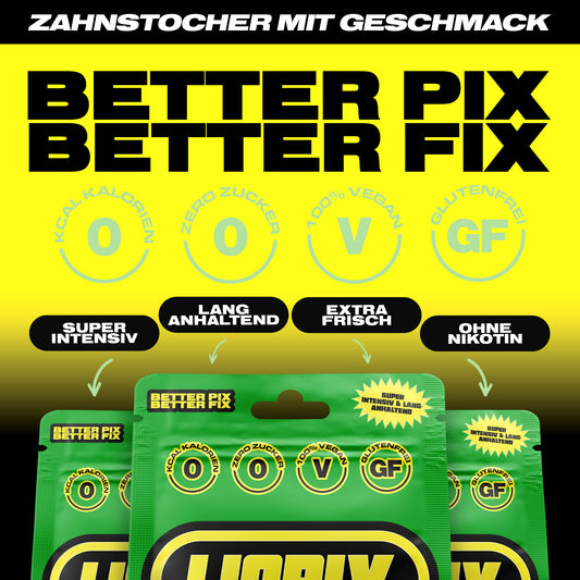 Eckdaten der LIQPIX Zahnstocher mit Geschmack