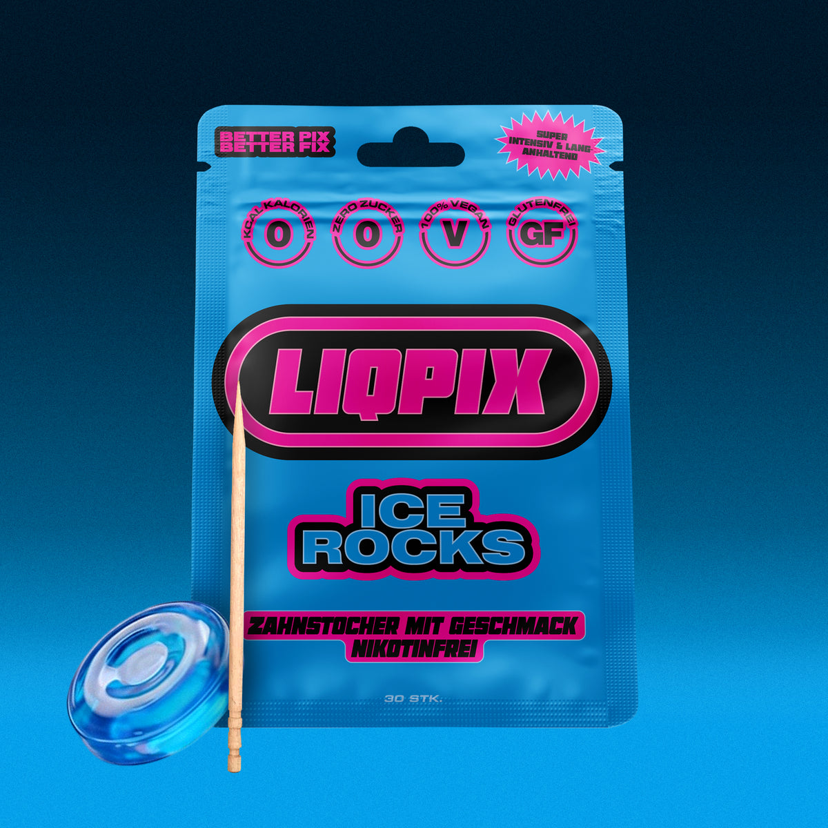 Liqpix Ice Rocks Zahnstocher mit Geschmack - Produktverpackung