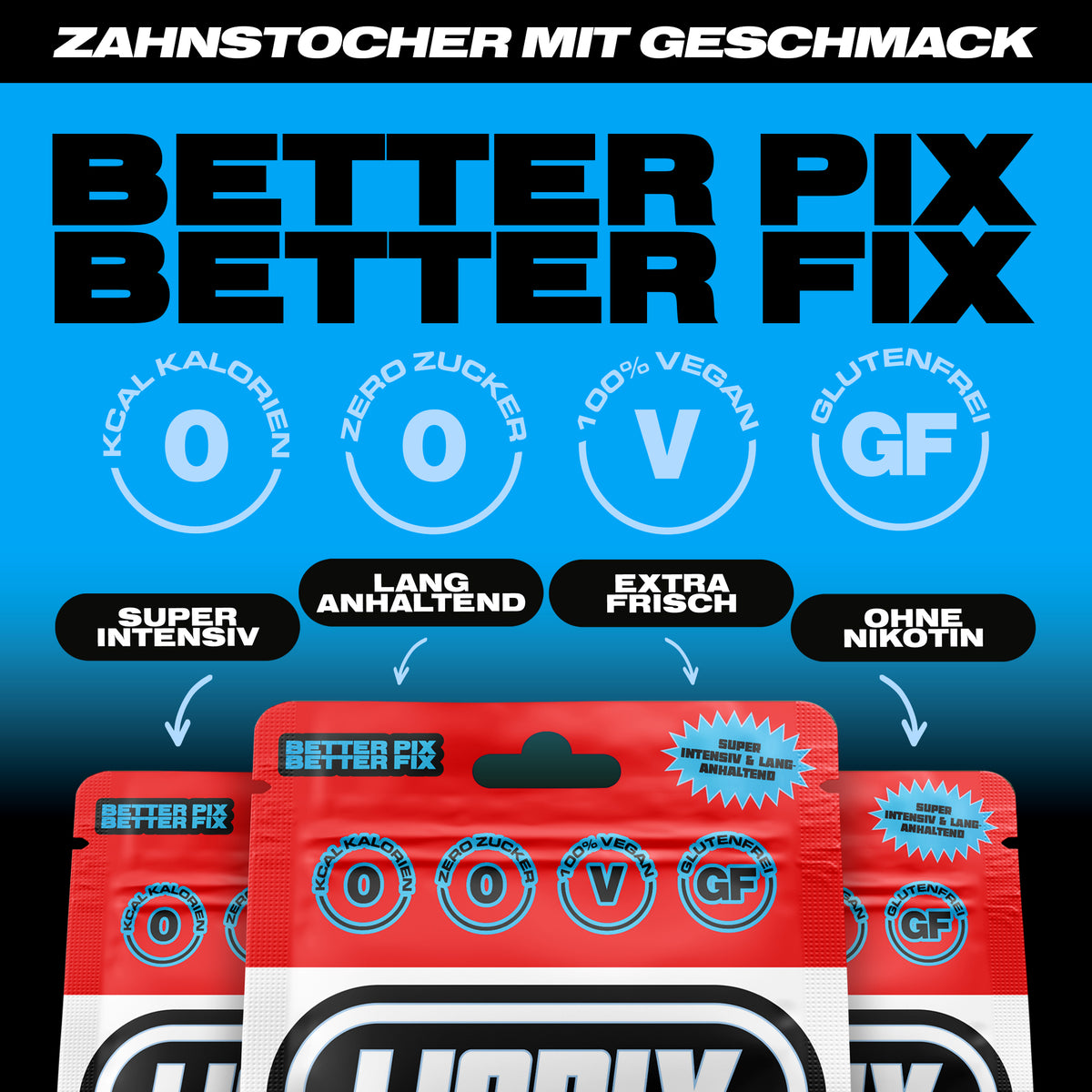 Eckdaten der LIQPIX Zahnstocher mit Geschmack
