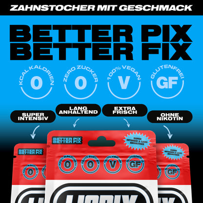 Eckdaten der LIQPIX Zahnstocher mit Geschmack