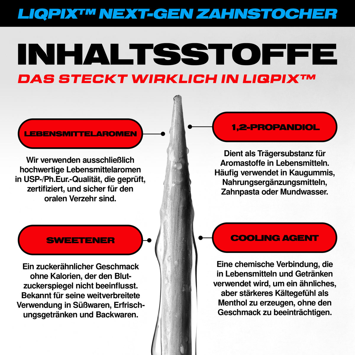 Inhaltsstoffe der LIQPIX Zahnstocher mit Geschmack