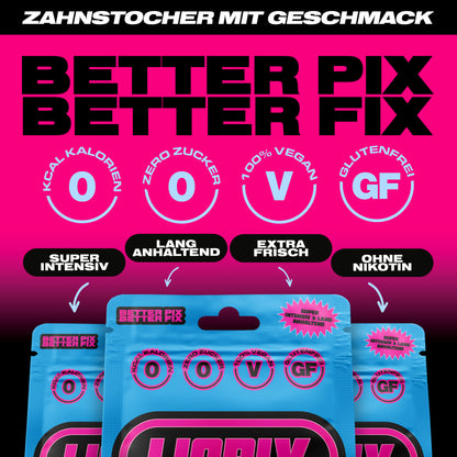 Eckdaten der LIQPIX Zahnstocher mit Geschmack