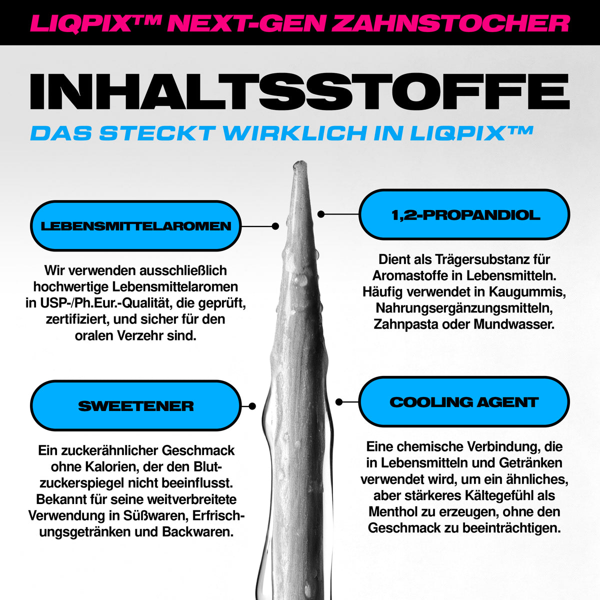 Inhaltsstoffe der LIQPIX Zahnstocher mit Geschmack