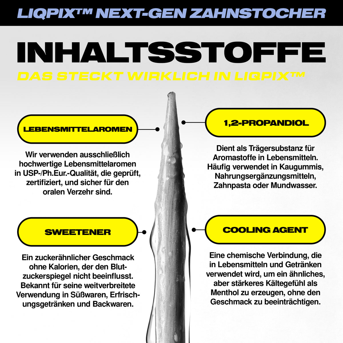 Inhaltsstoffe der LIQPIX Zahnstocher mit Geschmack