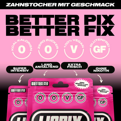 Eckdaten der LIQPIX Zahnstocher mit Geschmack