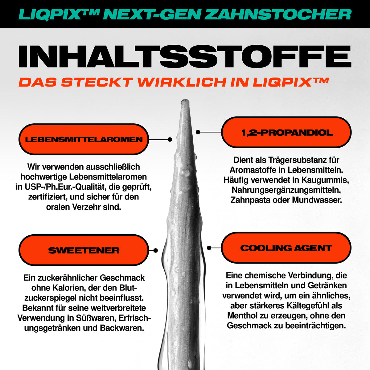 Inhaltsstoffe der LIQPIX Zahnstocher mit Geschmack