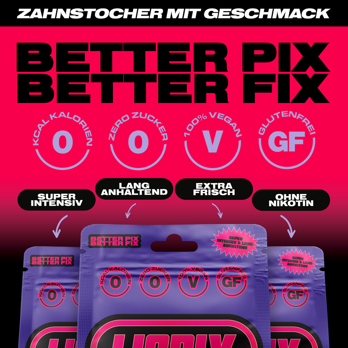 Eckdaten der LIQPIX Zahnstocher mit Geschmack