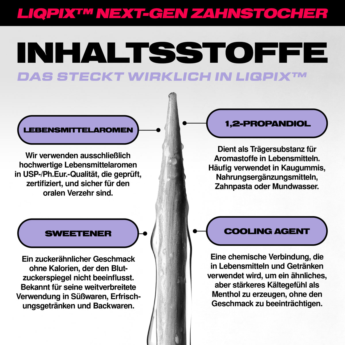 Inhaltsstoffe der LIQPIX Zahnstocher mit Geschmack