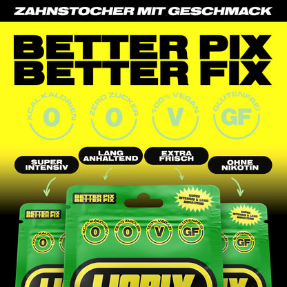 Eckdaten der LIQPIX Zahnstocher mit Geschmack